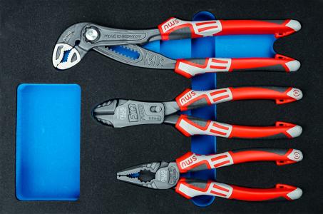 NWS 766-1 Kombinierter Werkzeugsatz in Schaumstoffeinlage, Kombinationszange, Seitenschneider, Wasserpumpenzange, 3-tlg. 