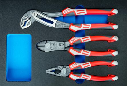 NWS 766-2 Combined Tool set in Foam Insert, Combination Pliers, Side Cutter, Waterpump Pliers, 3 pcs. 