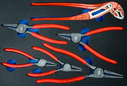 NWS 848 Kombinierter Werkzeugsatz in Schaumstoffeinlage, Wasserpumpenzange und Sicherungsringzangen in verschiedenen Größen, 6-tlg. 