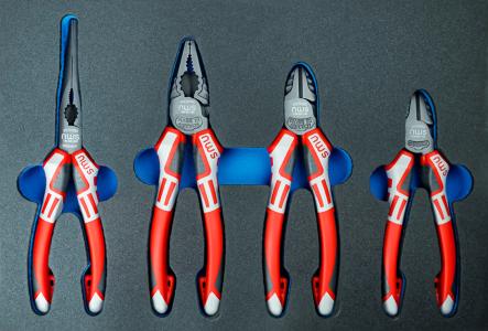 NWS 849-4 Kombinierter Zangensatz in Schaumstoffeinlage, Flachrundzange, Kombinationszange, 2 Seitenschneider, 4-tlg. 