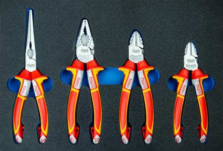 NWS 849-5 VDE Kombinierter Werkzeugsatz in Schaumstoffeinlage, Flachrundzange, Kombinationszange, 2 Seitenschneider, 4-tlg. 