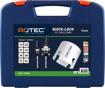 ROTEC 528.4001 Multi-purpose hole saw set, sanitary, 10 pieces, ø19-64, carbide-tipped, with quick-change 