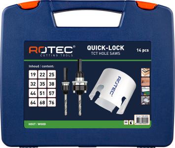 ROTEC 528.4006 Multi-purpose hole saw set, all-round, 14 pieces, ø19-76, carbide-tipped, with quick-change 