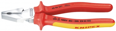 High Leverage Combination Pliers insulated with multi-component grips, VDE-tested chrome plated 225 mm KNIPEX0206225