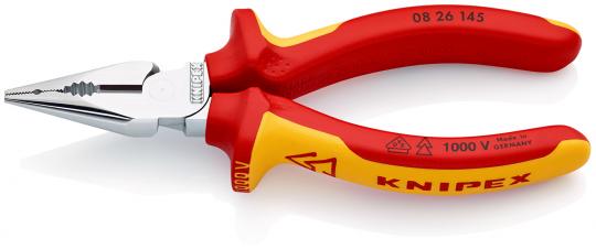 Alicate universal en punta aislados con fundas multicomponentes, según norma VDE cromado 145 mm KNIPEX0826145