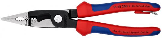 Pliers for Electrical Installation with multi-component grips, with integrated tether attachment point for a tool tether black atramentized 200 mm 