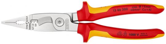 Pliers for Electrical Installation insulated with multi-component grips, VDE-tested chrome plated 200 mm 