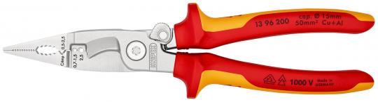 Pliers for Electrical Installation insulated with multi-component grips, VDE-tested chrome plated 200 mm 