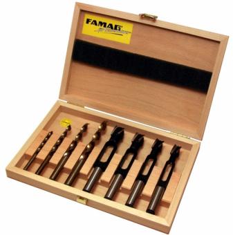 Disc + Plug Cutter, 8 pcs. Set in wooden case with Plug Cutter 1616 and Brad point drill bit HSS-G 1594, each  Ø 6, 8, 10 and 12 mm 