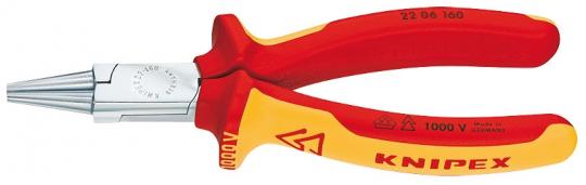 Round Nose Pliers insulated with multi-component grips, VDE-tested chrome plated 160 mm 