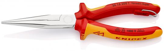 Snipe Nose Side Cutting Pliers (Stork Beak Pliers) insulated with multi-component grips, VDE-tested with integrated insulated tether attachment point for a tool tether chrome plated 200 mm 