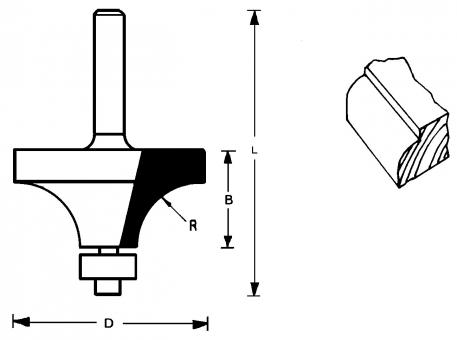 Radiusfräser ohne Falz (Abrundfräser) 25,4x12,7x51 