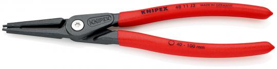 Precision Circlip Pliers for internal circlips in bore holes with non-slip plastic coating grey atramentized 225 mm 