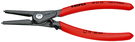 Precision Circlip Pliers for external circlips on shafts with overstretching limiter with non-slip plastic coating grey atramentized 