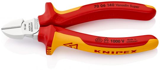 Alicate de corte diagonal aislados con fundas multicomponentes, según norma VDE cromado 140 mm 