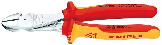 High Leverage Diagonal Cutter insulated with multi-component grips, VDE-tested chrome plated 180 mm 