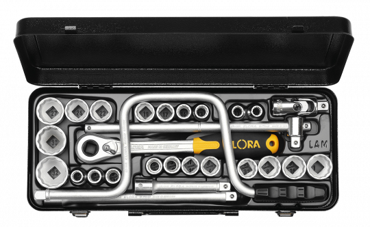 Socket Set 1/2", hexagon, 28-pcs. mm+AF, ELORA-771-LAMU 0771520402000