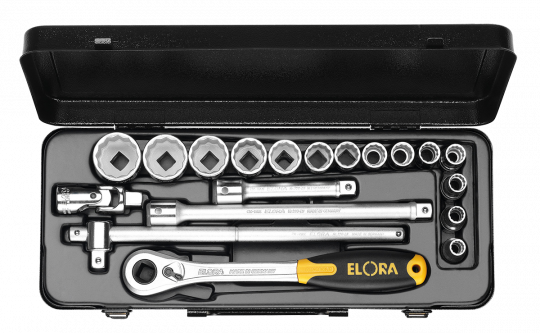 Socket Set 1/2", hexagon, 19-pcs. 10-32 mm, ELORA-771-LINDMF 0771520252000