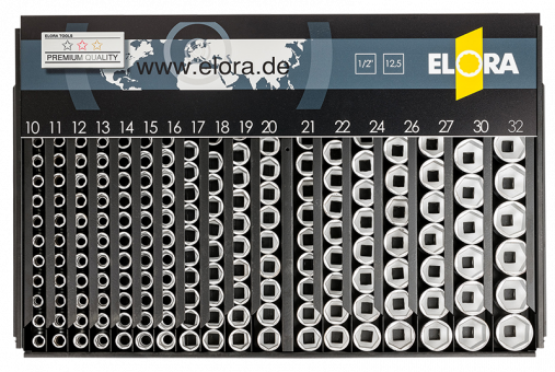 Socket Display Dispenser with 1/2" mm-bi-hexagon Sockets, ELORA-770-LSP1M 