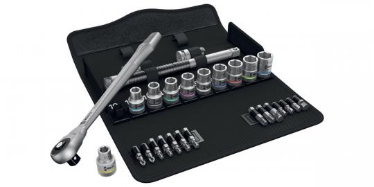 8100 SC 7 Zyklop Metal Ratchet Set with push-through square, 1/2" drive, metric, 28 pieces 