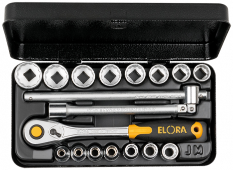 Socket Set 3/8", hexagon, 18-pcs. 6-22 mm, ELORA-871-JMU 