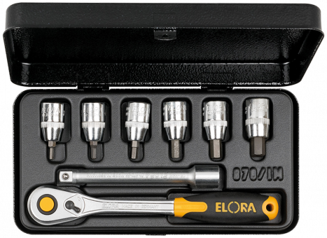 Socket Set 3/8", inside hexagon, 8-pcs.1/8"-5/16"af, ELORA-870-INAU 0870610002000