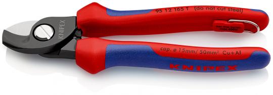 Tijeras cortacables con fundas multicomponentes, con anilla de fijación integrada para colocar un dispositivo de protección anticaídas bruñido 165 mm KNIPEX9512165T