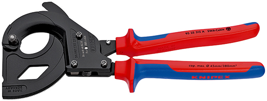 Cable Cutter (ratchet action) for steel wire armoured cables (SWA cable) with multi-component grips black lacquered 315 mm 