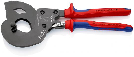 ACSR Cable Cutter (ratchet action) for cables with a steel core with multi-component grips burnished 340 mm 