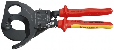 Cable Cutter (ratchet action) insulated with multi-component grips, VDE-tested black lacquered 280 mm 