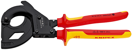 Cable Cutter (ratchet action) for steel wire armoured cables (SWA cable) insulated with multi-component grips, VDE-tested black lacquered 315 mm 