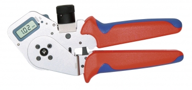 Four-Mandrel Crimping Pliers for turned contacts with multi-component grips chrome plated 195 mm 