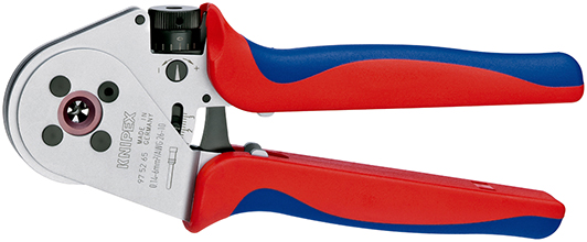 Four-Mandrel Crimping Pliers for turned contacts with multi-component grips chrome plated 250 mm 