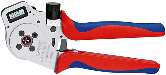 Four-Mandrel Crimping Pliers for turned contacts with multi-component grips chrome plated 250 mm 