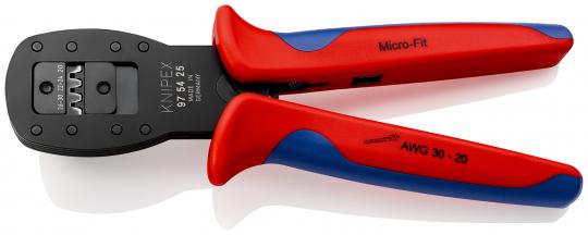 Alicate para crimpar mini-conectores crimpado en paralelo para conectores de la serie Micro-Fit de Molex LLC con fundas multicomponentes bruñido 190 mm 
