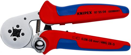 Selbsteinstellende Crimpzange für Aderendhülsen mit Seiteneinführung mit Mehrkomponenten-Hüllen verchromt 180 mm KNIPEX975504