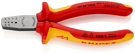 Crimping Pliers for wire ferrules insulated with multi-component grips, VDE-tested 145 mm 