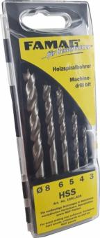 Brad Point Drill Bit, HSS, 5 pcs. Set in plastic box Ø 3, 4, 5, 6, 8 mm 