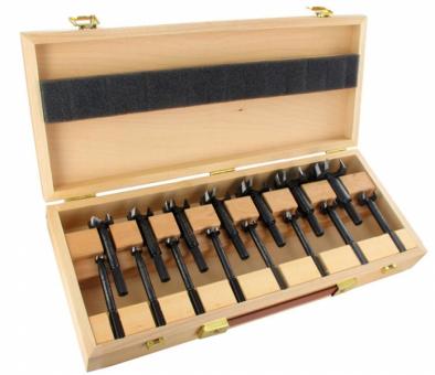 Juego de 15 piezas en caja de madera Ø 10, 12, 15, 16, 18, 20, 22, 25, 26, 28, 30, 35, 40, 45, 50 mm<br><br>Bormax® Broca Forstner rápida 