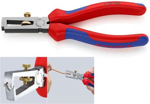 Insulation Stripper with opening spring, universal with multi-component grips black atramentized 160 mm 