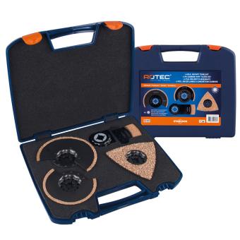 Starlock multi-tool set with carbide granules, in a plastic case, 4-piece 